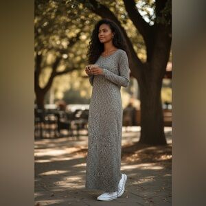 Laibl 38 Lei Gray V-Neck Long Sleeve Light Sweater Dress Size L